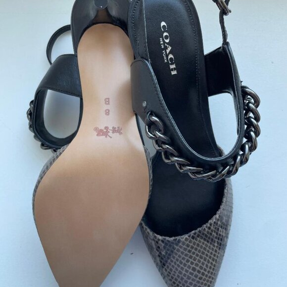 Coach Pointed Toe Slingback Heels Size 8 | Chain Strap - Picture 2 of 4